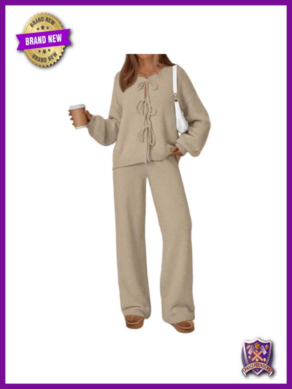Womens 2PC Lounge Set Tie Front Sweater Sweatsuit Travel Outfit